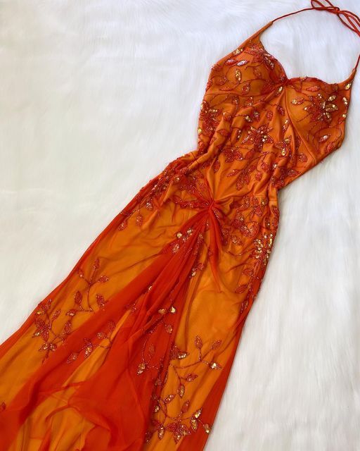 Elegant Orange Spaghetti Straps Beaded Prom Dress Party Dress fg5364 formalgowns Elegant Orange Spaghetti Straps Beaded Prom Dress Party Dress fg5364 formalgowns