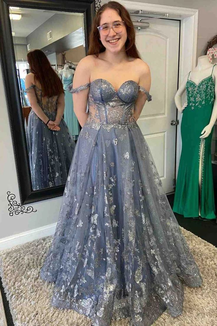 Off Shoulder Smoke Gray Lace Long Prom Dress, Smoke Gray Lace Formal G formalgowns Off Shoulder Smoke Gray Lace Long Prom Dress, Smoke Gray Lace Formal G formalgowns