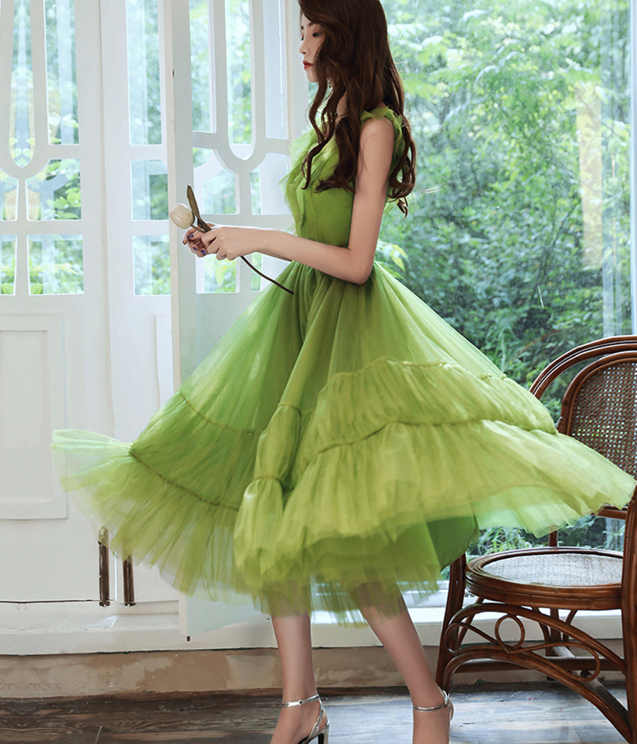 Green V Neck Tulle Short Prom Dress Party Dress fg4464