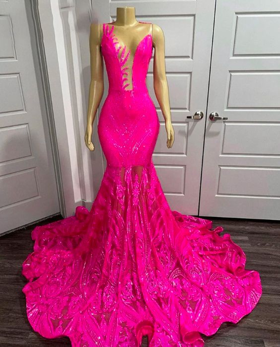 Pink Prom Dresses, Sheer Crew Neck Prom Dresses, Lace Evening Dresses, formalgowns Pink Prom Dresses, Sheer Crew Neck Prom Dresses, Lace Evening Dresses, formalgowns