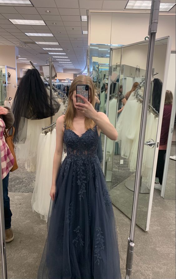 Dark gray v neck tulle lace long prom dress, tulle formal dress fg4478 formalgowns Dark gray v neck tulle lace long prom dress, tulle formal dress fg4478 formalgowns