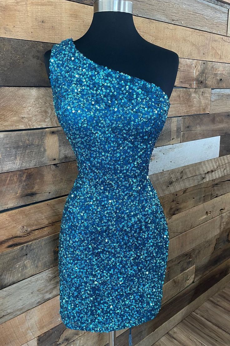 Sparkle Blue Sequin One Shoulder Bodycon Party Dress fg4346