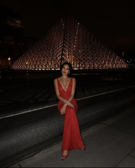 Robe de bal longue rouge, robe de soirée longue en tulle fg4915