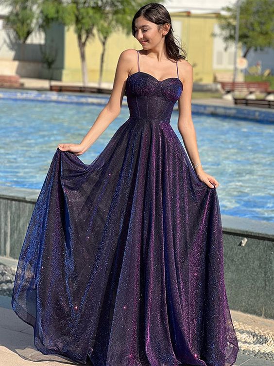Elegant Spaghetti Straps A-Line Tulle Long Prom Dresses fg4967 formalgowns Elegant Spaghetti Straps A-Line Tulle Long Prom Dresses fg4967 formalgowns
