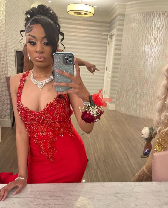 Elegant Dress for Wedding Party Blackgirls Red Prom Dress fg5237