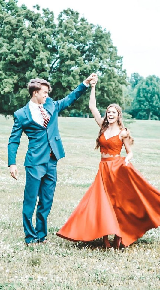Orange Ballkleider Zweiteiliges Abendkleid fg4358