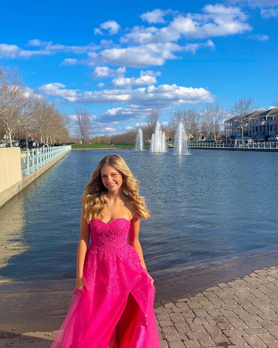 Sweetheart A-Line Long Party Prom Dress with Appliques And Split fg4579