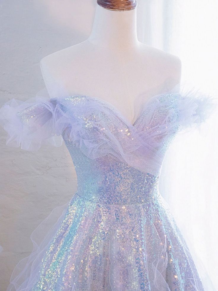 Off Shoulder Sequin Tulle Long Prom Dress, Formal Evening Dresses fg4970