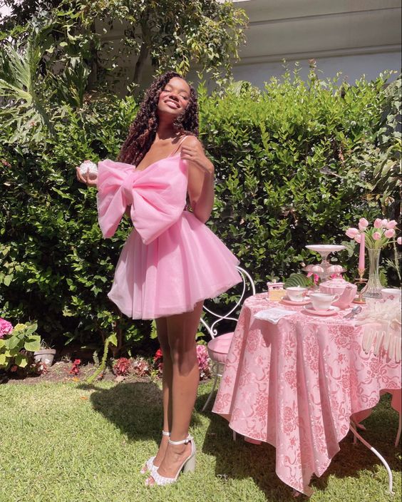 Cute Lovely Pink Big Bow Short Prom Party Dresses Mini Girls Cocktail formalgowns Cute Lovely Pink Big Bow Short Prom Party Dresses Mini Girls Cocktail formalgowns