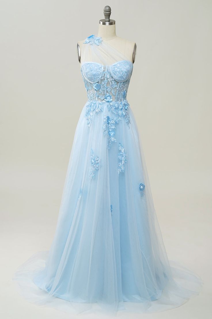 A Line One Shoulder Sky Blue Long Prom Dress with Appliques fg4713 formalgowns A Line One Shoulder Sky Blue Long Prom Dress with Appliques fg4713 formalgowns