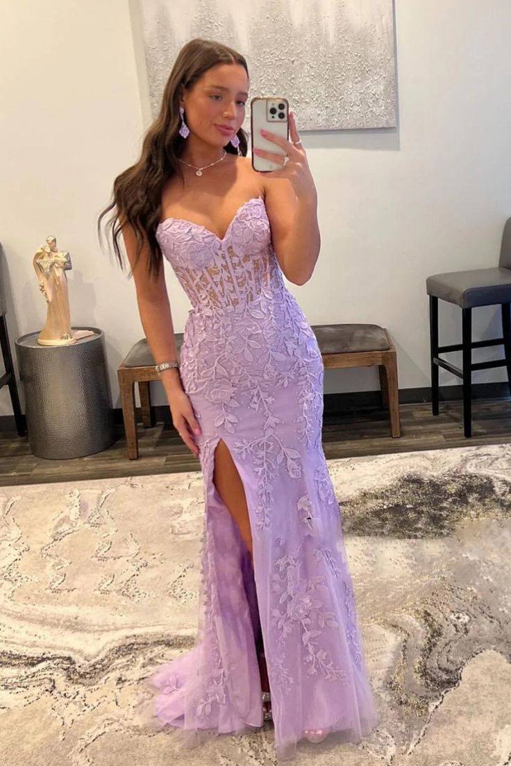 Purple Corset Sweetheart Long Lace Prom Dress with Slit fg4660 formalgowns Purple Corset Sweetheart Long Lace Prom Dress with Slit fg4660 formalgowns