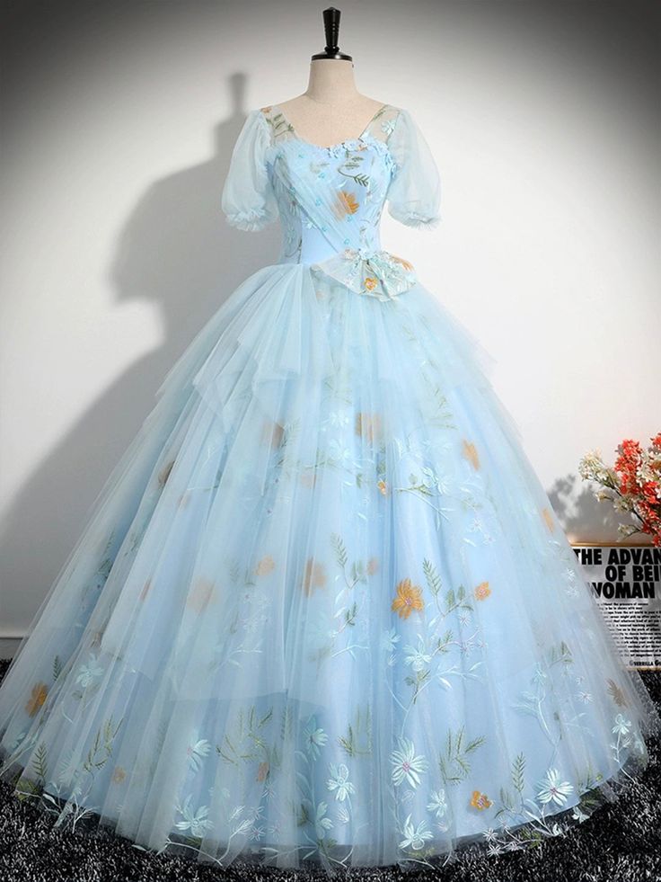 Tulle Floor Length Prom Dress, Beautiful Short Sleeve Evening Party Dress fg5070