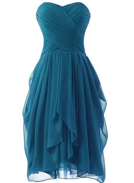 Magnifique robe de demoiselle d'honneur courte bleu sarcelle, robe de soirée courte en mousseline de soie à décolleté en cœur fg5030