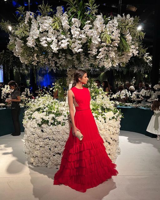 Red A-Line Sleeveless Tiered O Neck Evening Night Gown Long Evening Dresses Formal Club Prom Gowns fg4758