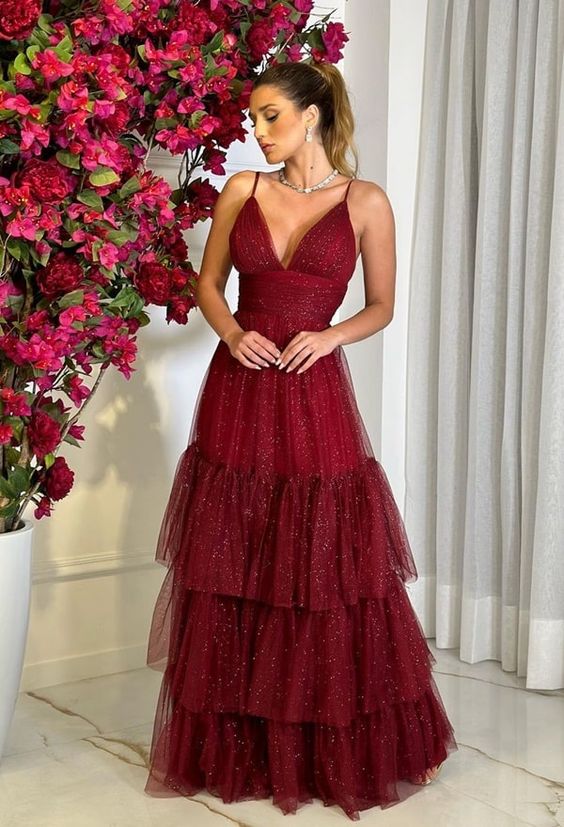 Burgundy Long Prom Dress Tulle Evening Dress fg4907 formalgowns Burgundy Long Prom Dress Tulle Evening Dress fg4907 formalgowns