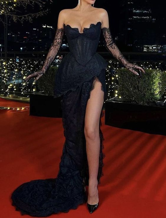 Vintage Black Lace Evening Dress,Black Gala Dress fg5256 formalgowns Vintage Black Lace Evening Dress,Black Gala Dress fg5256 formalgowns