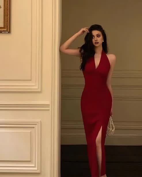 red halter party dress Wine Red Halter Backless Velvet Mermaid Party Dress, Wine Red Evening Dress Prom Dress