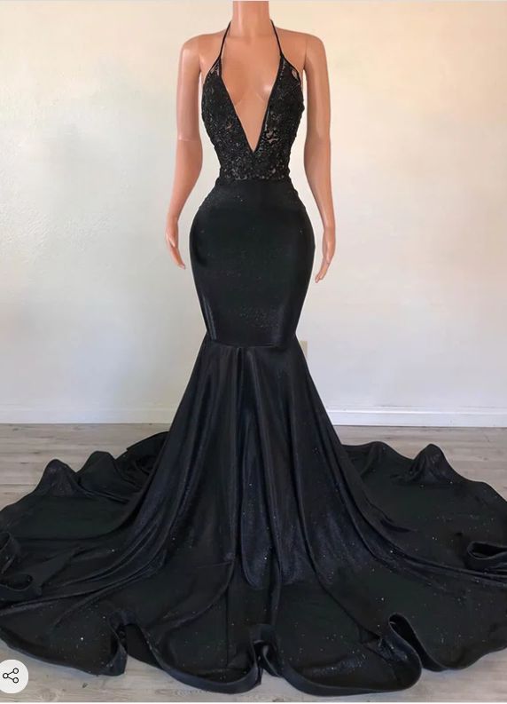 Black V Neck Trumpet/mermaid Halter Evening Dress Glitter Sweep Train formalgowns Black V Neck Trumpet/mermaid Halter Evening Dress Glitter Sweep Train formalgowns