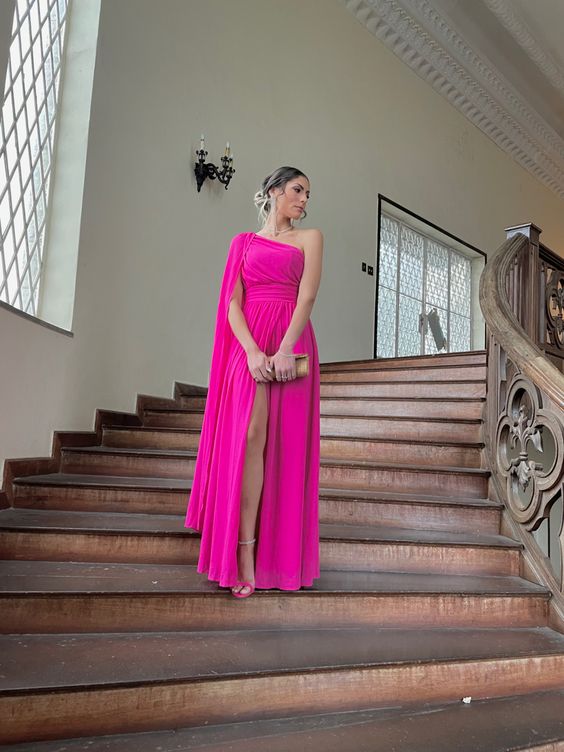 A Line Cape One Shoulder Sexy High Slit Elegant Formal Evening A-line formalgowns A Line Cape One Shoulder Sexy High Slit Elegant Formal Evening A-line formalgowns
