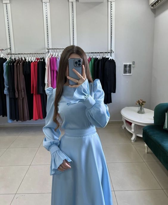 Elegantes blaues Ballkleid in A-Linie für Damen fg4635