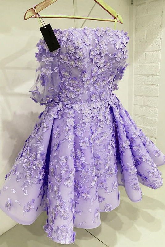 lavender dress for homecoming A-line V neck Beaded Short Prom Dresses #MHL SELINADRESS Show off your figure and make a statement with this one Lavender Homecoming Dresses The