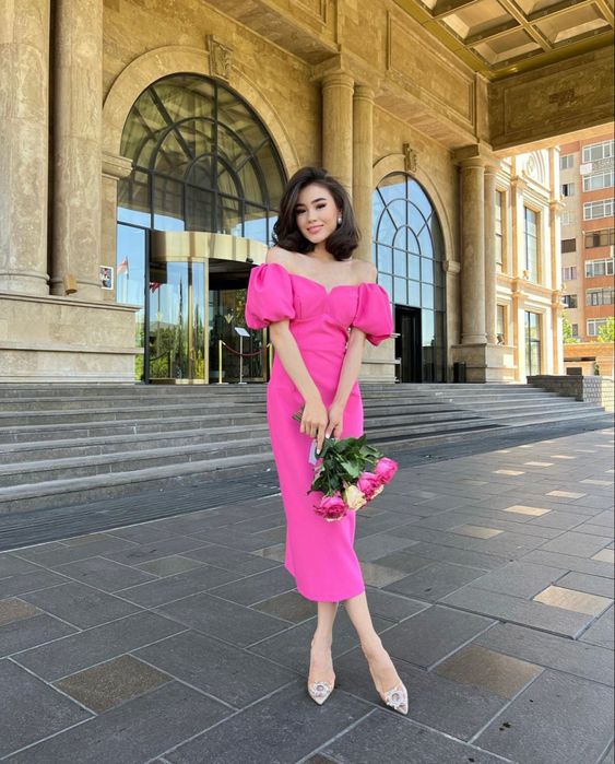 Vintage Hot Pink Midi-length Prom Dress,Wedding Guest Outfit fg4683 formalgowns Vintage Hot Pink Midi-length Prom Dress,Wedding Guest Outfit fg4683 formalgowns