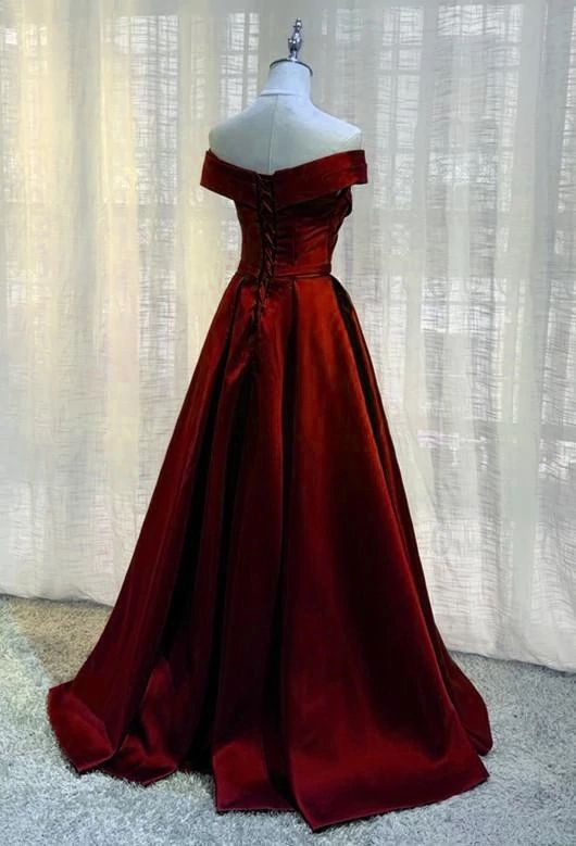Beautiful Burgundy A-line Floor Length Satin Prom Dress Party Dress, Wine Red Long Formal Dress fg5207