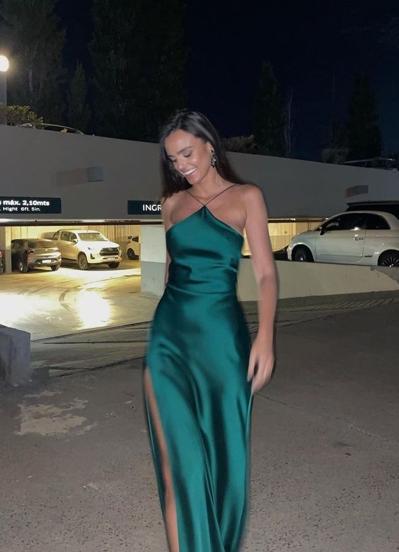 Dark Green Satin Long Evening Dresses Side Slit Prom Party Formal Part formalgowns Dark Green Satin Long Evening Dresses Side Slit Prom Party Formal Part formalgowns