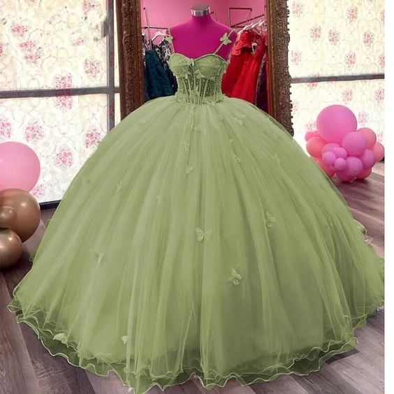 Tulle Princess Dress With Butterflies,Ball Gown Porm Dress ,Sweet 16 Dress fg5240