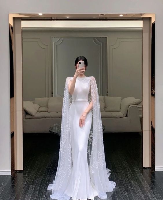 White Cape Elegant Formal Evening A-line Long Prom Dresses fg4782 formalgowns White Cape Elegant Formal Evening A-line Long Prom Dresses fg4782 formalgowns