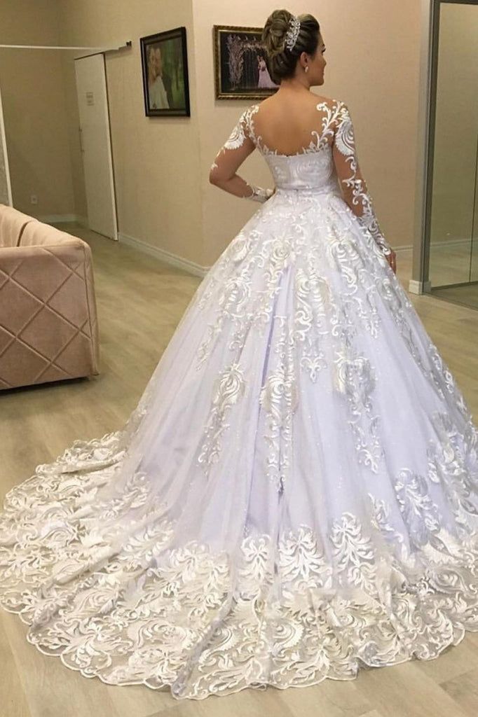 Prinzessin Spitze Applikationen Ballkleid Lange Ärmel Brautkleider fg4672