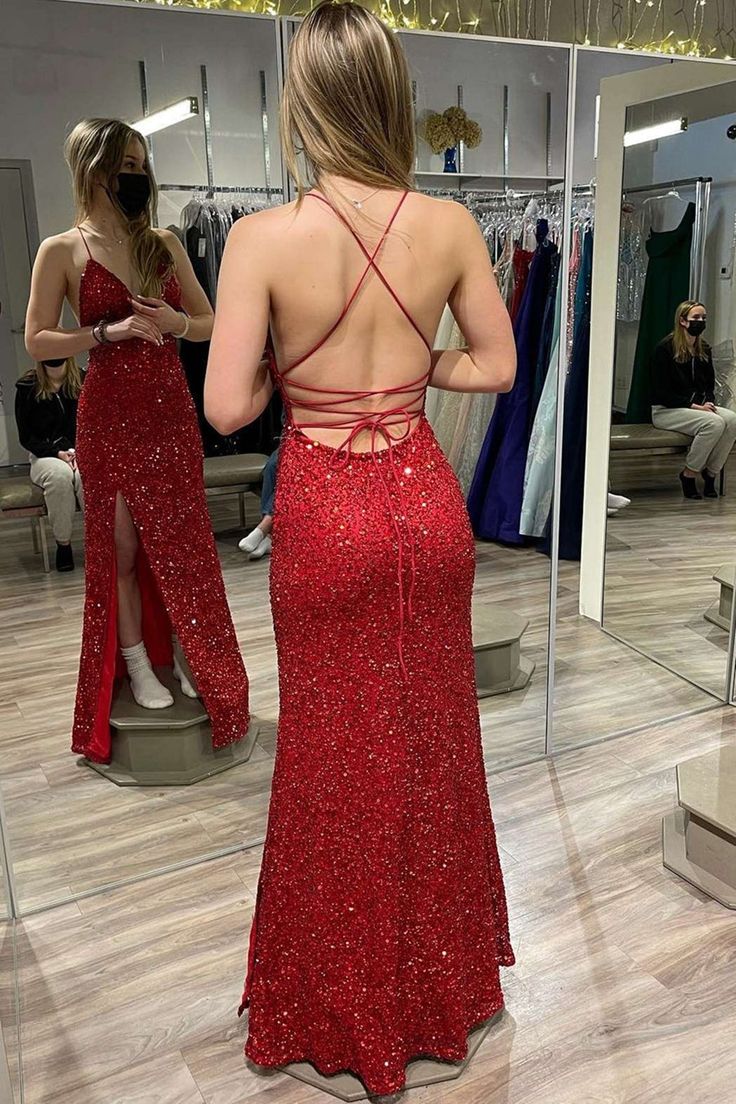 Burgundy Sequins V Neck Backless Mermaid Long Prom Dress with High Sli formalgowns Burgundy Sequins V Neck Backless Mermaid Long Prom Dress with High Sli formalgowns