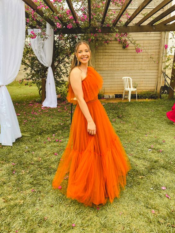 Robe de bal longue et sexy pour femme, orange, pour occasions formelles, fg4632