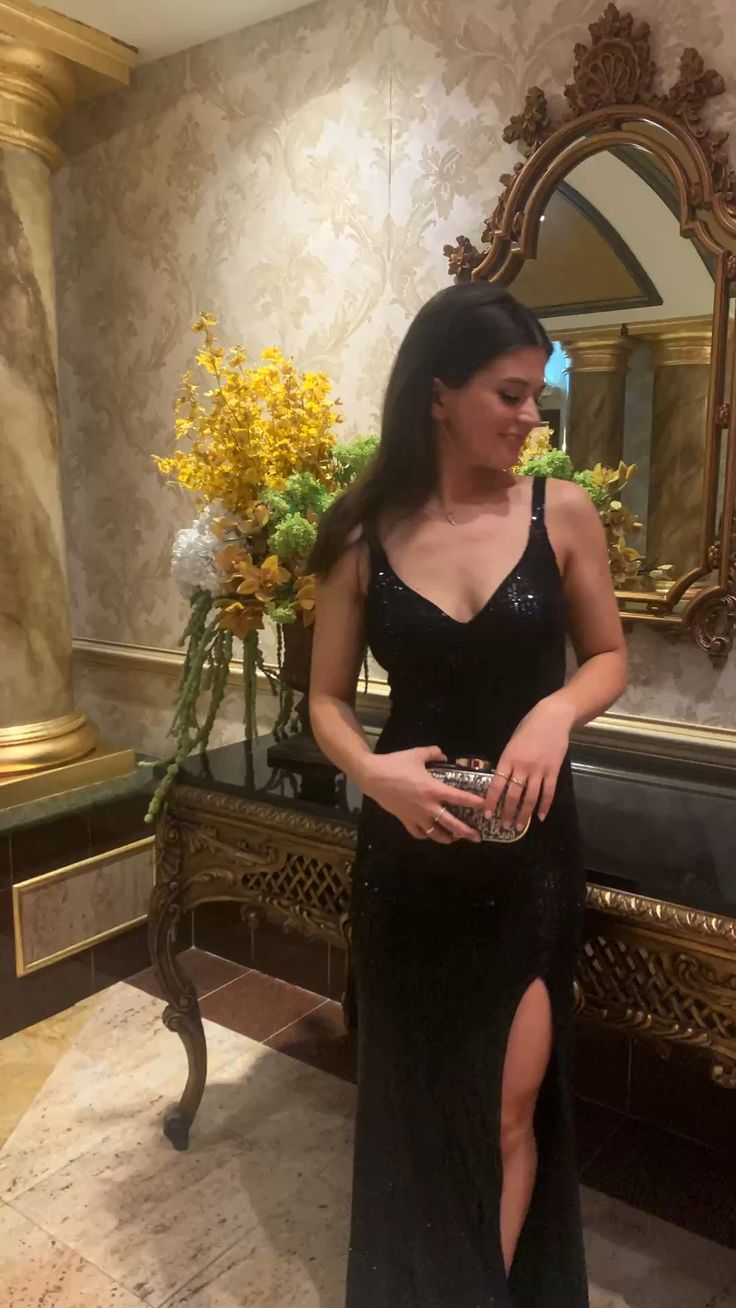Robe de bal longue noire sexy avec fente fg5124