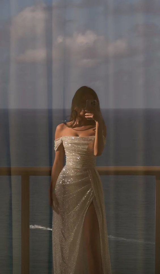 Off Shoulder White Sequin Side Slit Long Evening Prom Dresses, Sequin formalgowns Off Shoulder White Sequin Side Slit Long Evening Prom Dresses, Sequin formalgowns