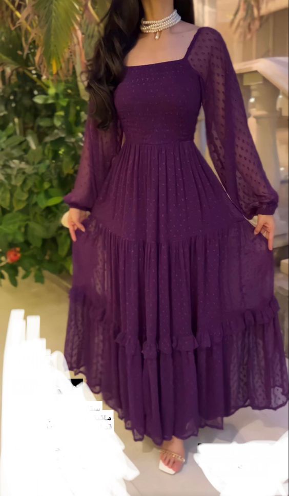 Robe de soirée élégante violette à pois, robe de bal fg4401