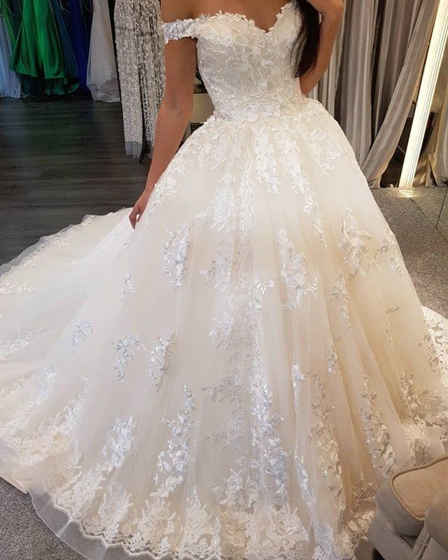 Lace Embroidery Sweetheart Off-The-Shoulder Wedding Dresses Ball Gowns fg4510