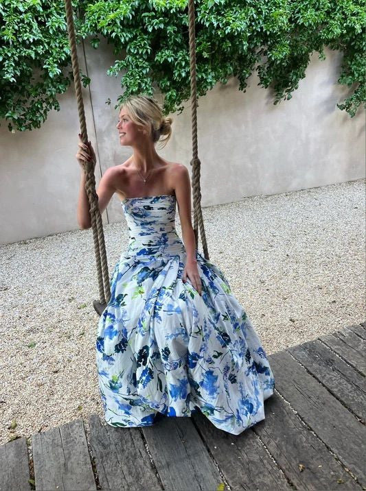 Strapless Print Floral Long Prom Dress Evening Gown fg4722 – formalgowns Strapless Print Floral Long Prom Dress Evening Gown fg4722 – formalgowns