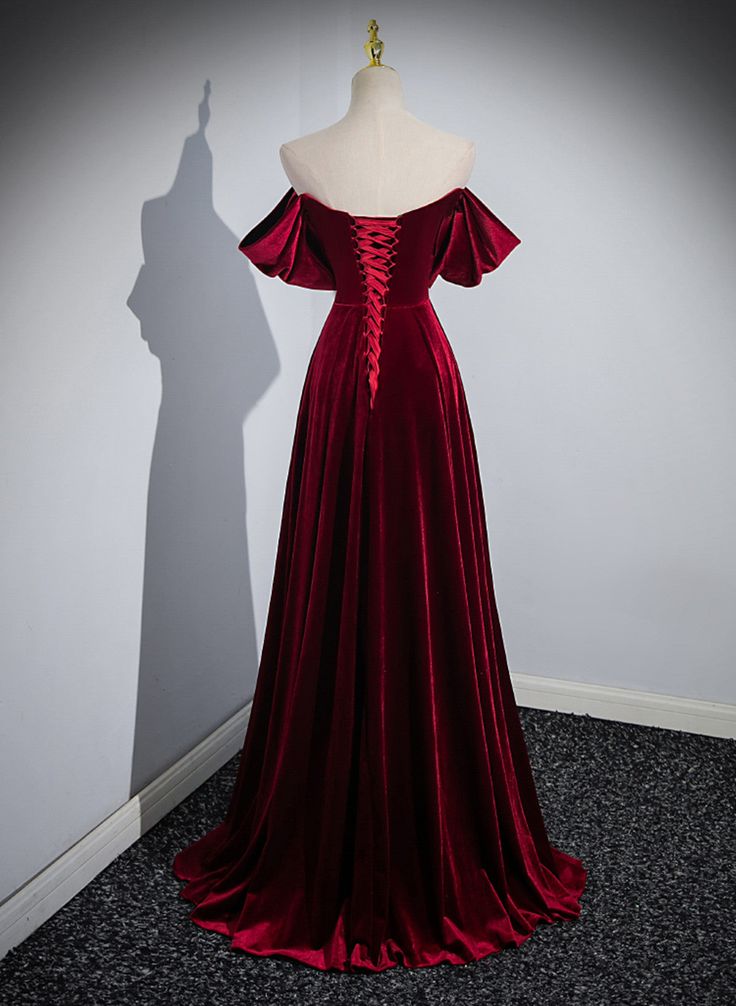 Velvet Off Shoulder A-line Long Party Dress, Floor Length Prom Dress fg4822