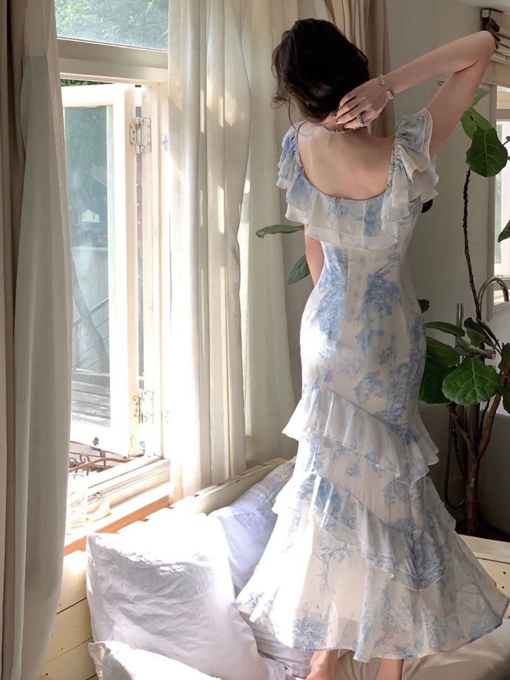 Summer New Women Elegent Slim Party Prom Print Ruffles Dress Female Fashion Party Dress fg5009
