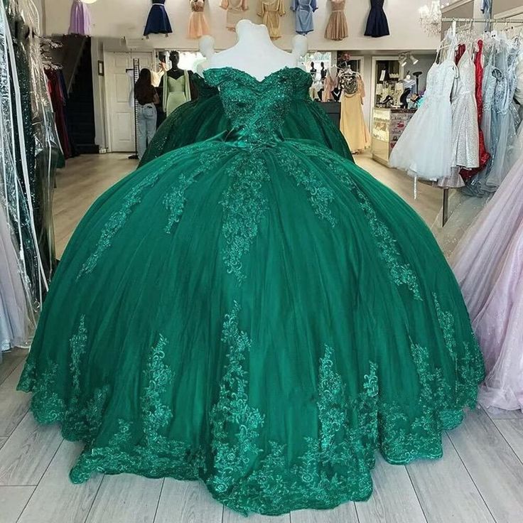 Off Shoulder Lace 2024 Quinceanera Dresses Dark Green Applique Sweet 1 formalgowns Off Shoulder Lace 2024 Quinceanera Dresses Dark Green Applique Sweet 1 formalgowns