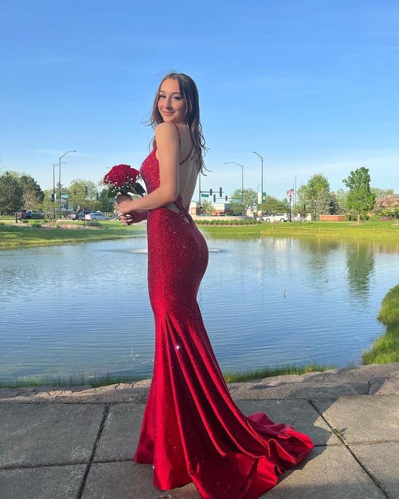 Charming Mermaid V Neck Red Satin Long Prom Dresses with Beading fg4548 Charming Mermaid V Neck Red Satin Long Prom Dresses with Beading fg4548