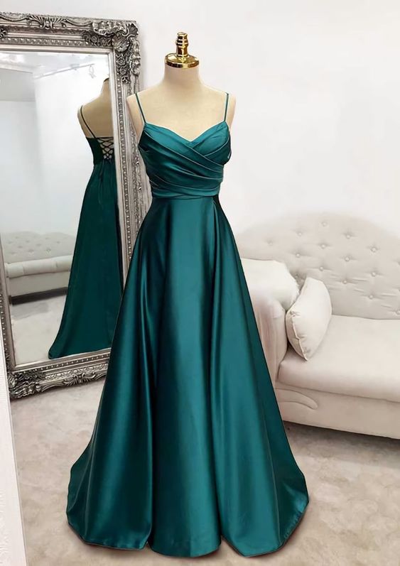 A-Line Spaghetti Strap A-Line Floor Length Satin Prom Dress with Pleat formalgowns A-Line Spaghetti Strap A-Line Floor Length Satin Prom Dress with Pleat formalgowns