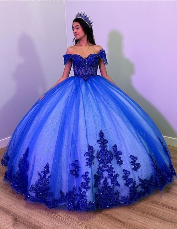 Princess Royal Blue Off The Shoulder Ball Gown Quinceanera Dress For Girls Beaded Appliques Sweet 16 Birthday Party Gowns fg4794 Princess Royal Blue Off The Shoulder Ball Gown Quinceanera Dress For Girls Beaded Appliques Sweet 16 Birthday Party Gowns fg4794