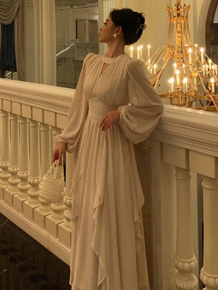 Elegant Ruffles Midi Dress Women Lantern Sleeve A-line Evening Party Prom Dresses fg5053