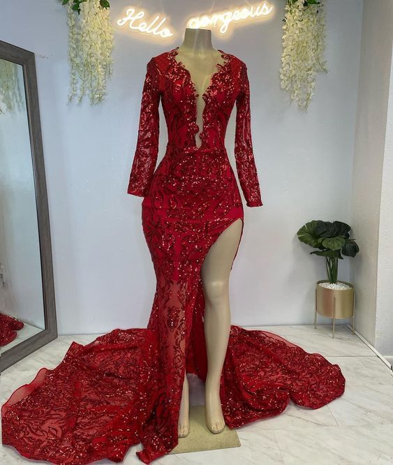 Sparkly Prom Dresses Long Sleeve V Neck Mermaid Elegant Prom Gown 2024 formalgowns Sparkly Prom Dresses Long Sleeve V Neck Mermaid Elegant Prom Gown 2024 formalgowns