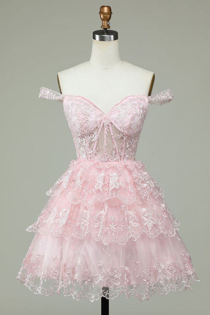 Princess Sweetheart Embroidered Layered Tulle Homecoming Dress fg4838
