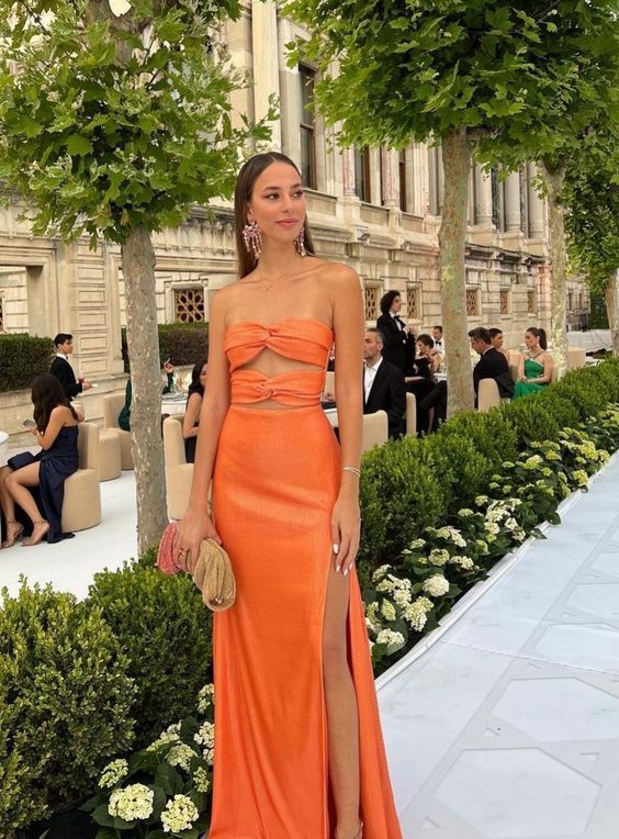 Robe fourreau orange sexy, robe de soirée orange fg4897