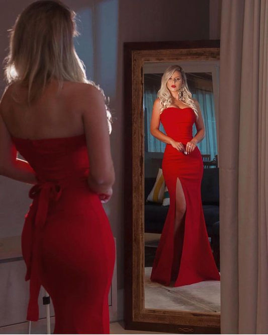 Robe de bal sirène rouge, robe de soirée fg4366