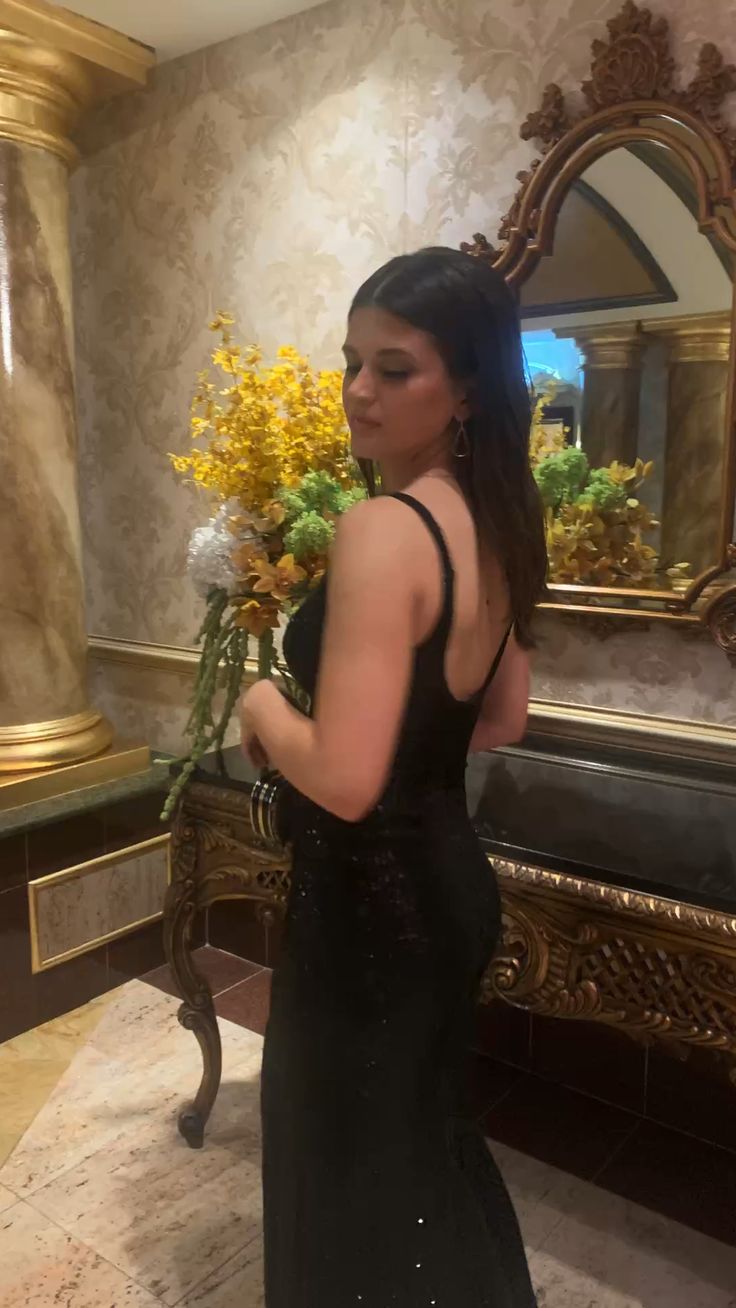 Robe de bal longue noire sexy avec fente fg5124